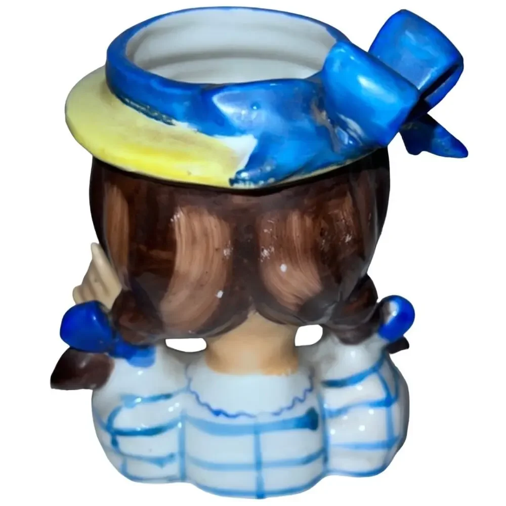 1950s Napco Head Vase Planter Girl with Pigtails & Blue Bows - Japan Vintage